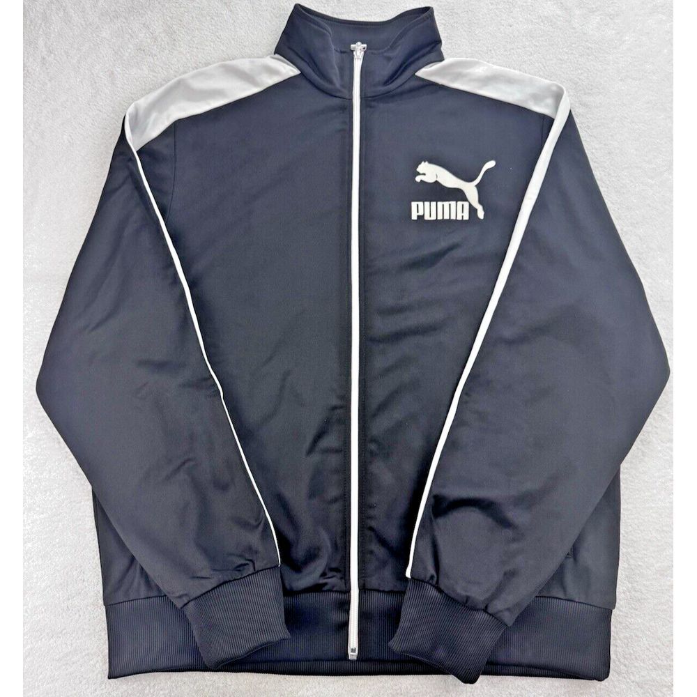 Puma Sport Lifestyle Jacket  Men L Full Zip Athletic Track Black White‎